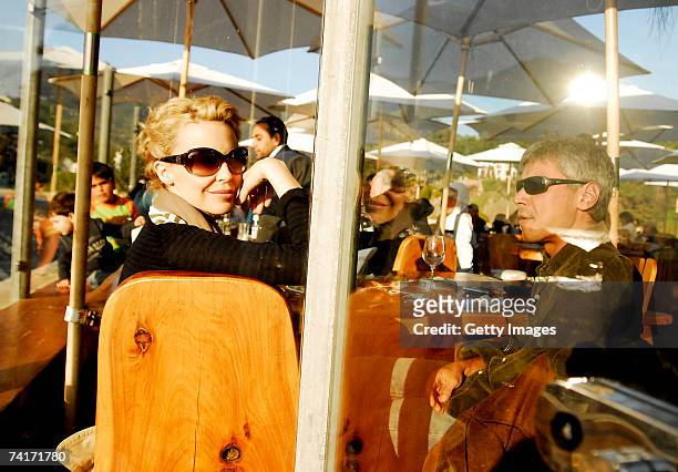 Singer Kylie Minogue and film director Alexander Dahm dine together during her holiday in Chile in the town of Papudo, about 190km north of Santiago,...