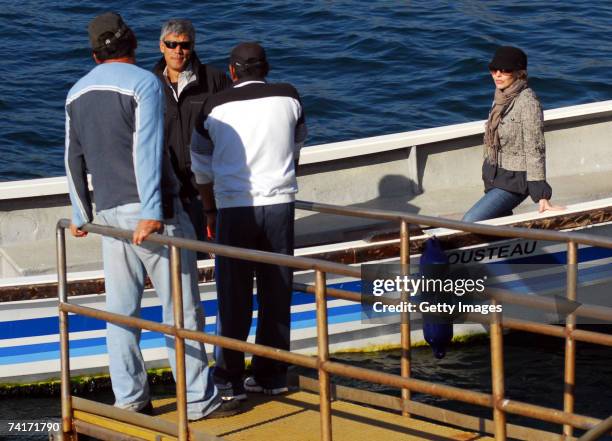 Singer Kylie Minogue and film director Alexander Dahm leave a boat during her holiday in Chile in the town of Papudo, about 190km north of Santiago,...