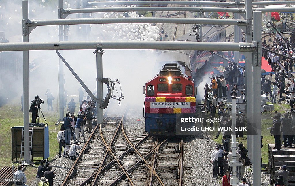 Musan Train A five-car train starts from Munsan station on the South Korean side ...
