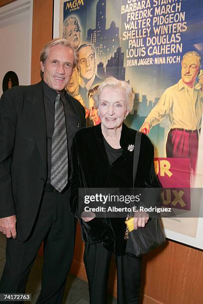 Director Randall Kleiser and actress Nina Foch attend the AMPAS Centennial Celebration for Barbara Stanwyck on May 16, 2007 in Los Angeles,...