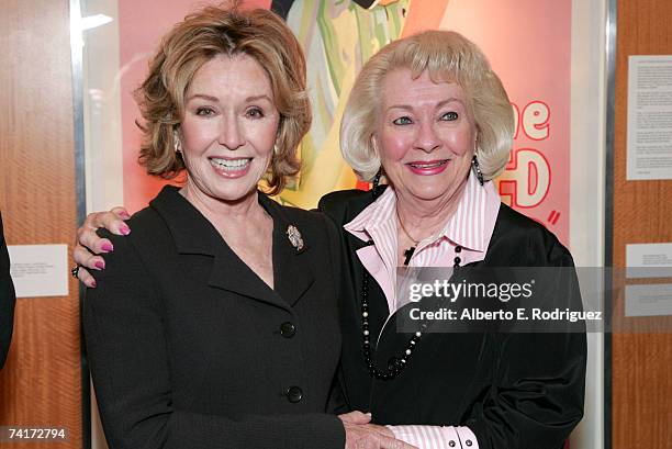 Actresses Pat Crowley and Lori Nelson attend the AMPAS Centennial Celebration for Barbara Stanwyck on May 16, 2007 in Los Angeles, California.