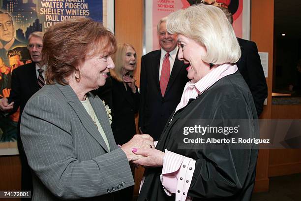 Actresses Gigi Perreau and Lori Nelson attend the AMPAS Centennial Celebration for Barbara Stanwyck on May 16, 2007 in Los Angeles, California.