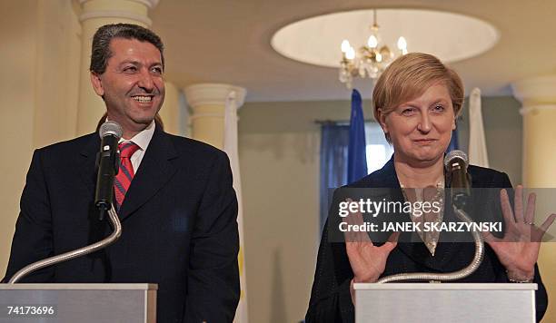 Polish Foreign Minister Anna Fotyga gestures during her meeting with Cyprus counterpart Yiorgos Lillikas during in Warsaw 17 May 2007. AFP PHOTO /...