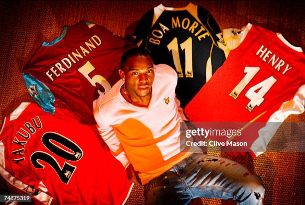 Football player Benni McCarthy of Blackburn Rovers and South Africa poses for a photoshoot at his home in Altrincham,United Kingdom on the 25th of...