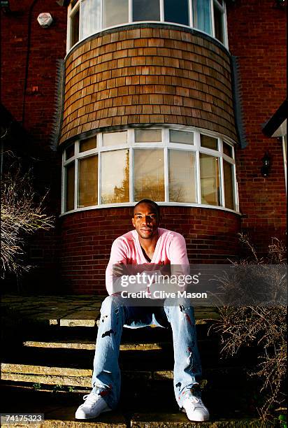 Football player Benni McCarthy of Blackburn Rovers and South Africa poses for a photoshoot at his home in Altrincham,United Kingdom on the 25th of...