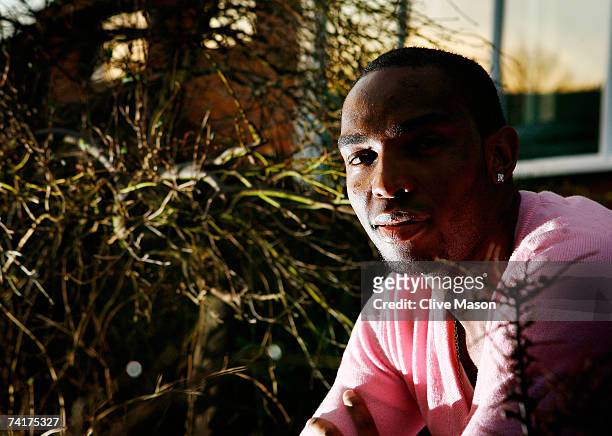 Football player Benni McCarthy of Blackburn Rovers and South Africa poses for a photoshoot at his home in Altrincham,United Kingdom on the 25th of...