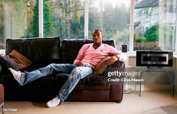 Football player Benni McCarthy of Blackburn Rovers and South Africa poses for a photoshoot at his home in Altrincham,United Kingdom on the 25th of...