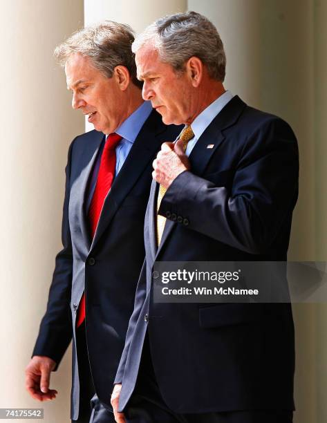 245 George Bush And Tony Blair Meet At White House Stock Photos, High