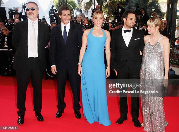 Director David Fincher, actors Jake Gyllenhaal, Chloe Sevigny, Mark Ruffalo and his wife Sunrise Ruffalo attend the premiere of the movie 'Zodiac' at...