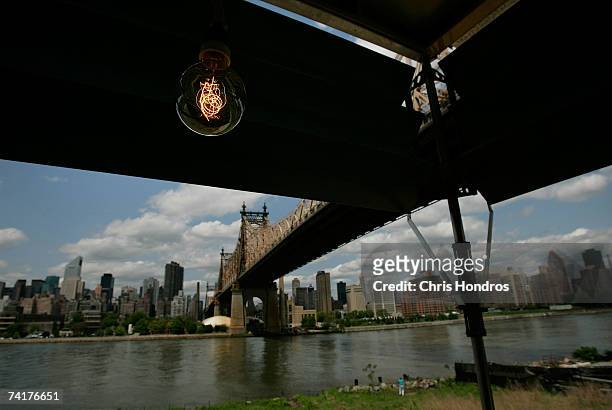 View of Manhattan is seen from a veranda on Jean Prouve?s Maison Tropicale house at its temporary location on the Queens waterfront May 17, 2007 in...