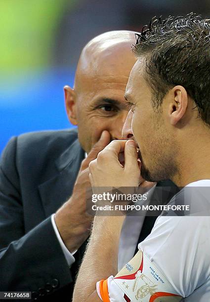 Roma capitain Francesco Totti and coach Luciano Spalletti smile before lifting the Tim Cup after winning Italian Coppa Italia second leg final...