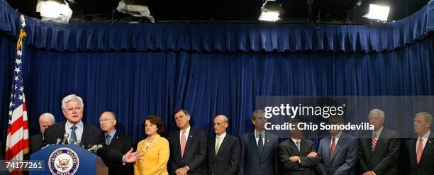 Senator Ted Kennedy leads a news conference with Sen. John McCain , Sen. Ken Salazar , Sen. Diane Feinstein , Sen. Mel Martinez , Homeland Security...