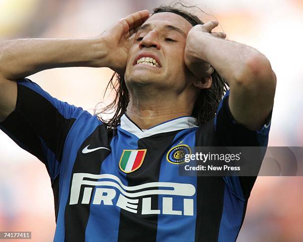 Herman Crespo gestures during the Coppa Italia final, second leg match between Internazionale and Roma at the Stadio Giuseppe Meazza on May 17, 2007...