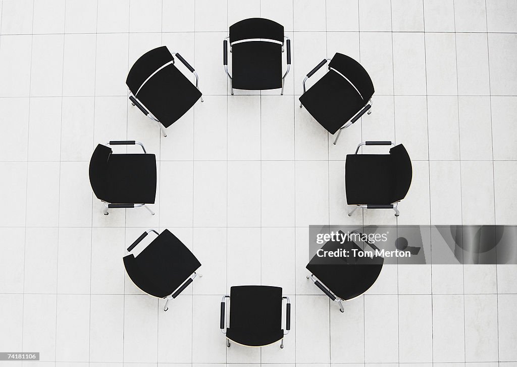 Aerial view of empty chairs in a circle