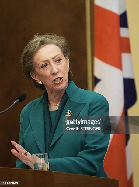 Britain's Foreign Secretary Margaret Beckett speaks at a news conference, in Beijing 18 May 2007. Beckett urged China's leaders to use the country's...