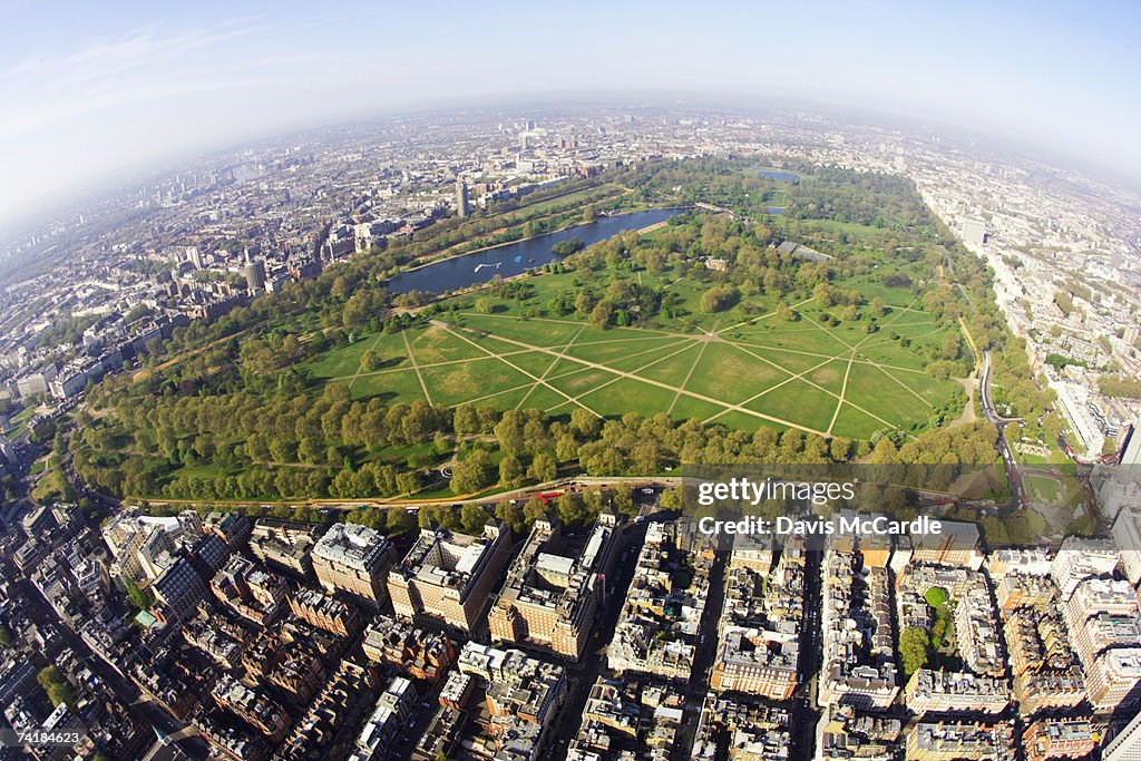 "Aerial view of Hyde Park in London, England"