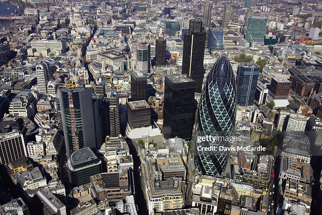 Aerial view of the City of London, the financial centre of the capital.