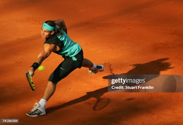 Rafael Nadal of Spain in action during his match against Fernando Gonzales of Chile during day five of the Tennis Masters Series Hamburg at...