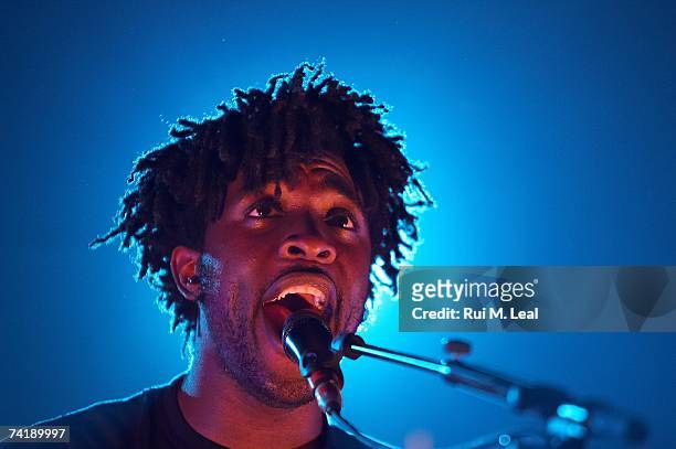 Kele Okereke of the Bloc Party performs live at Coliseu dos Recreios May 18, 2007 in Lisbon, Portugal.