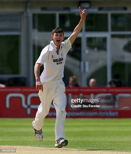Glamorgan bowler James Harris celebrates after taking the wicket of Gloucestershire batsman Steve Adshead, becoming the youngest bowler to take 10...