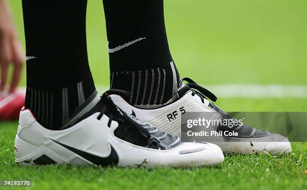 General view of the boots of Rio Ferdinand of Manchester United prior to the FA Cup Final match sponsored by E.ON between Manchester United and...