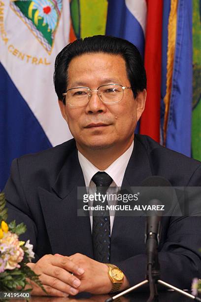 North Korea's Deputy Foreign Minister Kim Hyong Jun, offers a joint press conference with Nicaragua's President Daniel Ortega at the headquarters of...