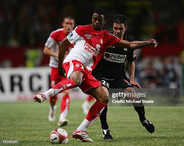 Frederic Piquionne of Monaco challenged by Jeremy Toulan of Lyon during the Ligue 1 match between Monaco and Lyon at the Stade Louis II, May 19, 2007...