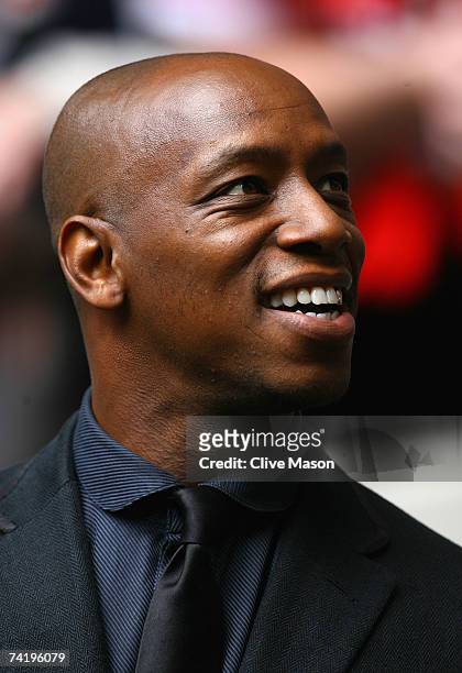 Ex-Arsenal player Ian Wright looks on prior to the FA Cup Final match sponsored by E.ON between Manchester United and Chelsea at Wembley Stadium on...