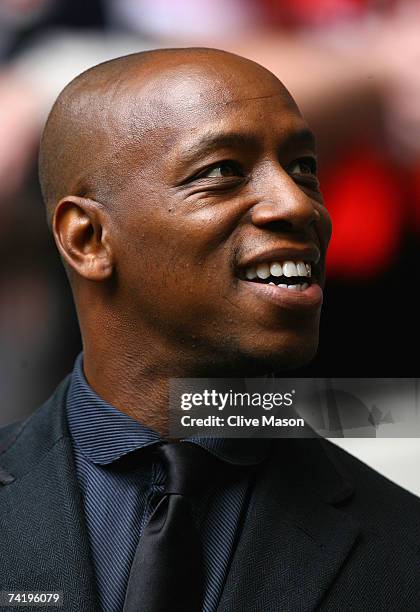 Ex-Arsenal player Ian Wright looks on prior to the FA Cup Final match sponsored by E.ON between Manchester United and Chelsea at Wembley Stadium on...