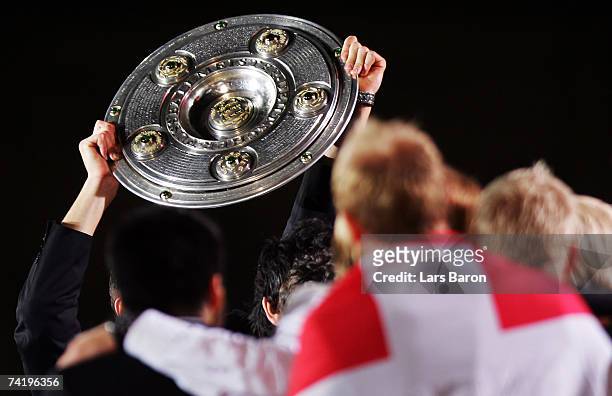 The trophy is seen during the VfB Stuttgart champions party at Schloss square on May 19, 2007 in Stuttgart, Germany. VfB Stuttgart celebrated their...
