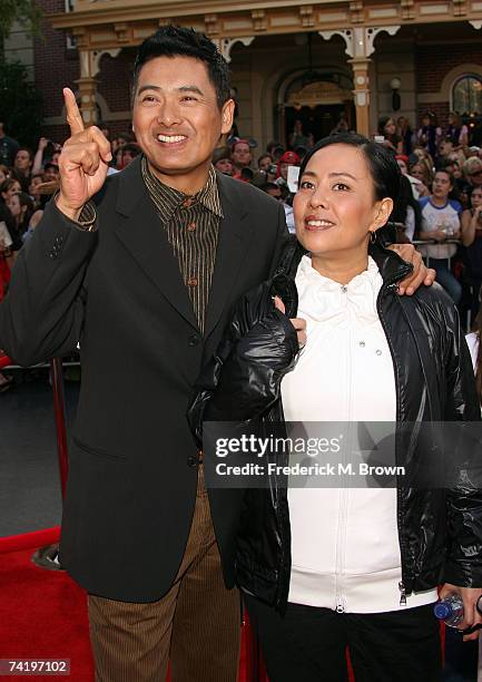 Actor Chow Yun-Fat and his wife Jasmine Chow attend the premiere of Walt Disney's "Pirates Of The Caribbean: At World's End" held at Disneyland on...