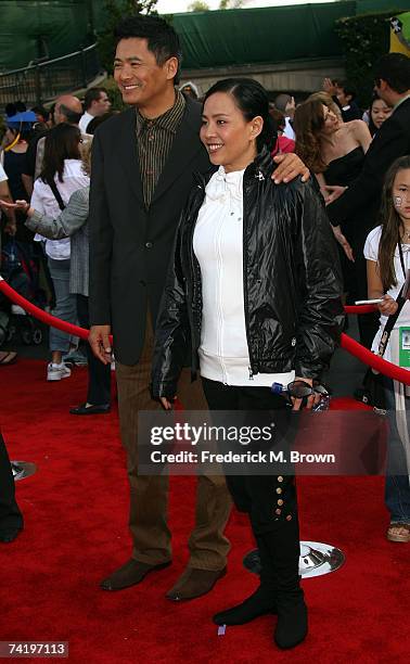 Actor Chow Yun-Fat and his wife Jasmine Chow attend the premiere of Walt Disney's "Pirates Of The Caribbean: At World's End" held at Disneyland on...