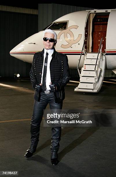 Designer Karl Lagerfeld walks the runway at the 2007/8 Chanel Cruise Show Presented By Karl Lagerfeld held at Hangar 8 on May 18, 2007 in Santa...