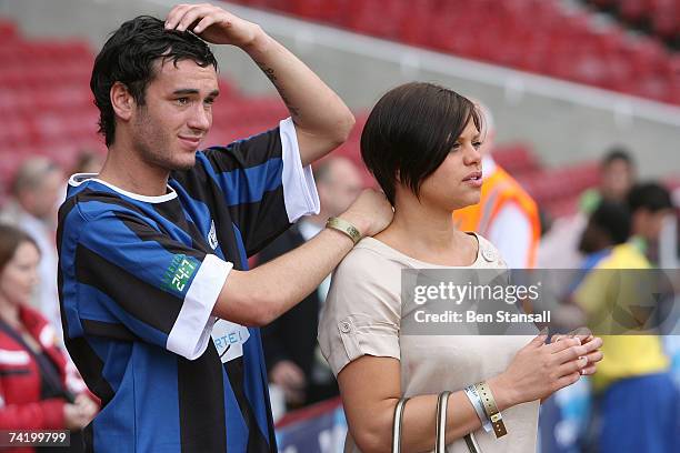 Jade Goody and Jack Tweedy attend the Music Industry Soccer Six event at Upton Park on May 20, 2007 in London, England.