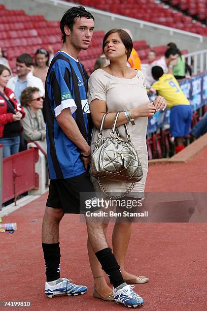 Jade Goody and Jack Tweedy attend the Music Industry Soccer Six event at Upton Park on May 20, 2007 in London, England.