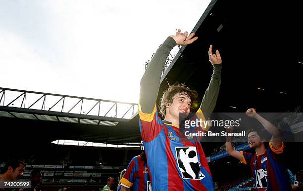 Pete Doherty celebrates after the Babyshambles team win the Music Industry Soccer Six event at Upton Park on May 20, 2007 in London, England.