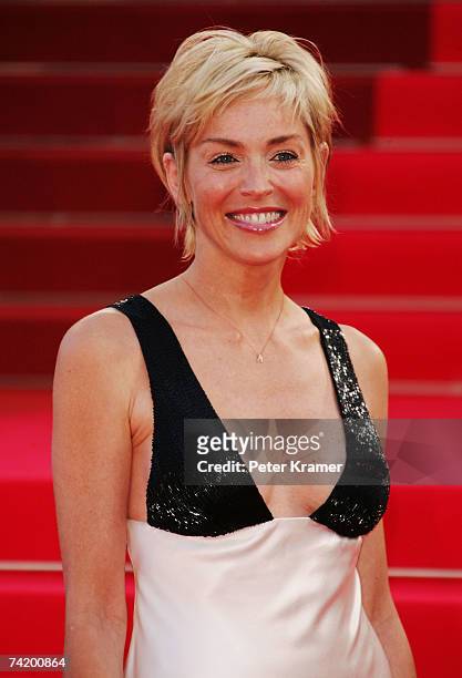 Actress Sharon Stone attends the premiere for the film "Chacun Son Cinema" at the Palais des Festivals during the 60th International Cannes Film...