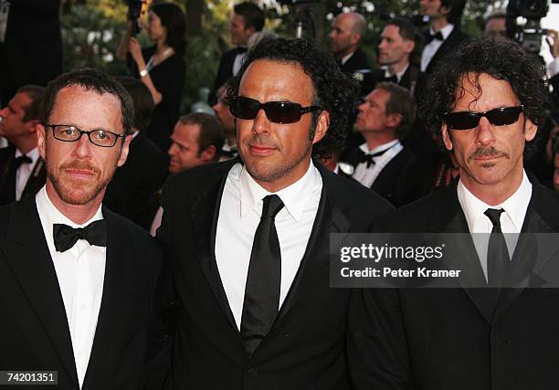 Directors Ethan Coen, Alejandro Gonzalez Inarritu and Joel Coen attend the premiere for the film "Chacun Son Cinema" at the Palais des Festivals...