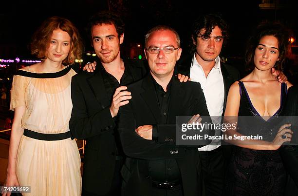 Actors Alba Rohrwacher, Elio Germano, directors Daniele Luchetti, actors Riccardo Scamarcio and Diane Fleri attends the premiere for the film "Mio...