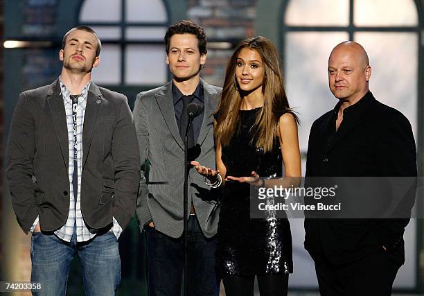 Actors Chris Evans, Ioan Gruffudd, Jessica Alba, and Michael Chiklis of the film "Fantastic Four: Rise of the Silver Surfer" present the award for...