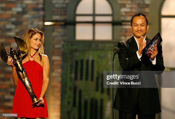 Actor Ken Watanabe presents the award for "Best Action in a Foreign Film" onstage during the 7th Annual Taurus World Stunt Awards at Paramount...