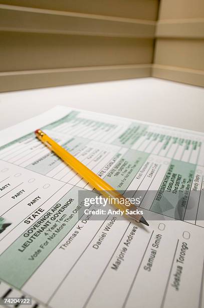 election ballot with pencil, close-up - voting ballot stock pictures, royalty-free photos & images