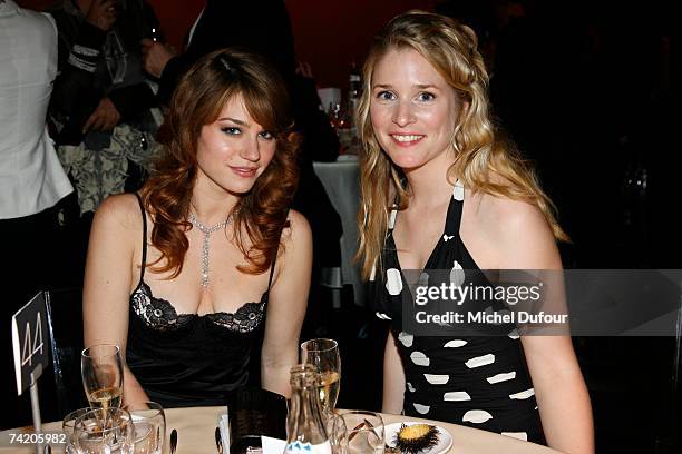 Emilie Dequenne and Natacha Regnier attend the Cannes Film Festival 60th Anniversary Dinner hosted by Chopard at La Roseraie on May 20, 2007 in...