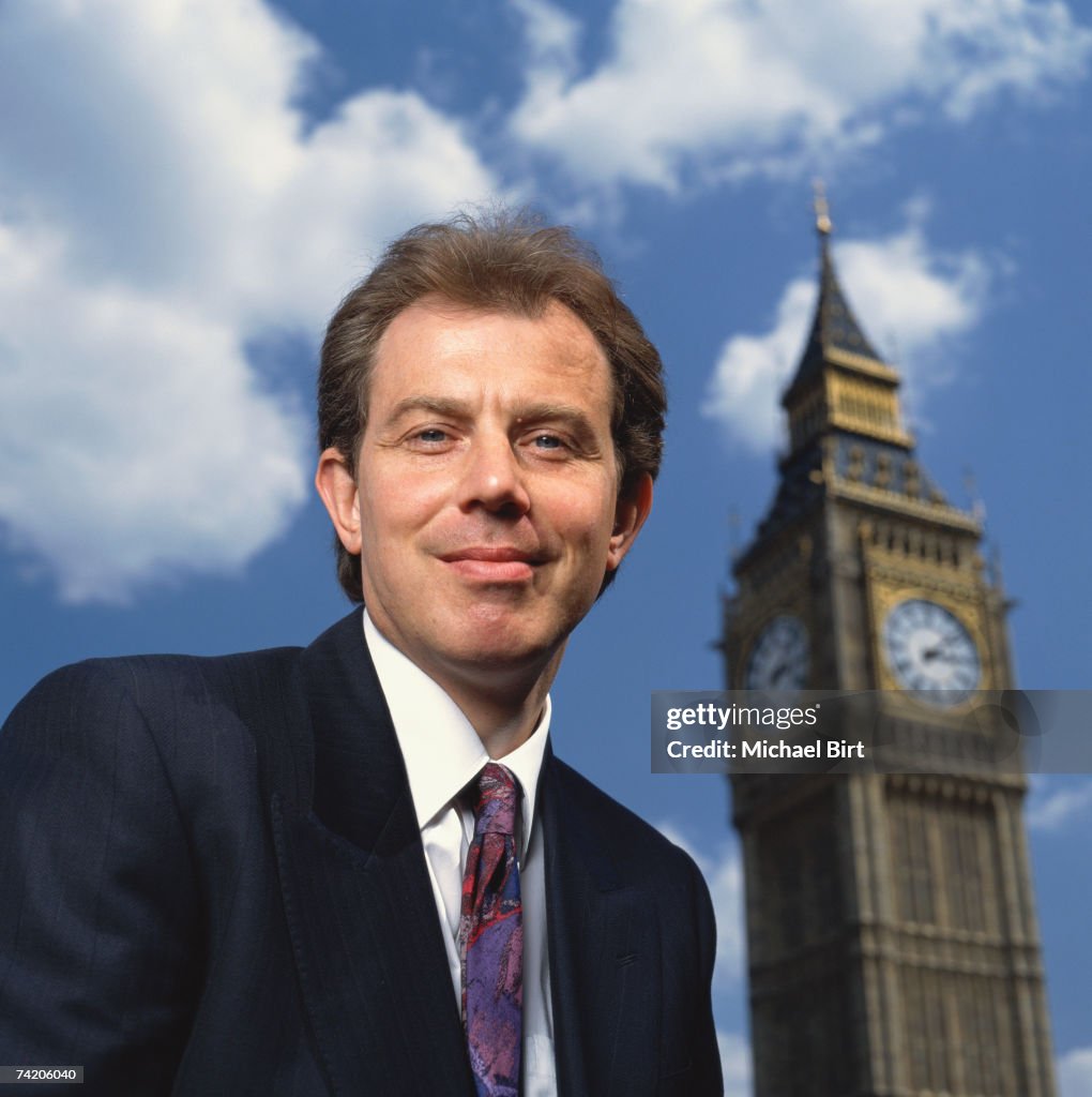 Labour MP Tony Blair on the roof terrace of the new Parliamentary