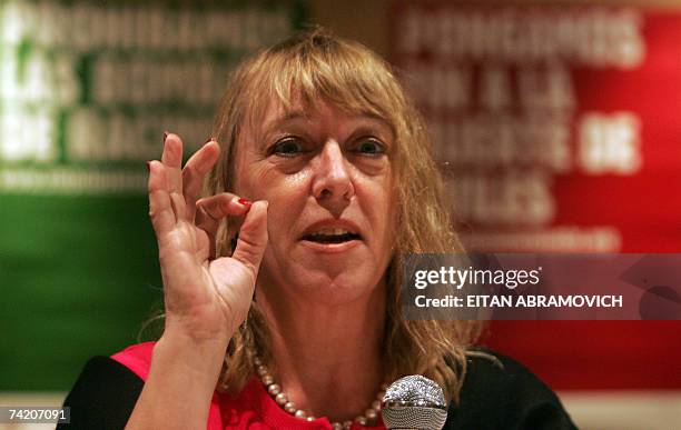 Professor and 1997 Nobel Peace Prize laureate Jody Williams speaks during a press conference in Lima, Peru, on May 21st a day before the opening of...