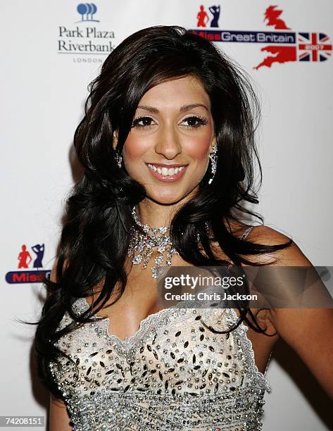 Current Miss Great Britain Preeti Desai arrives for the Miss Great Britain Finals at Grovesnor House Hotel on May 21, 2007 in London, England.