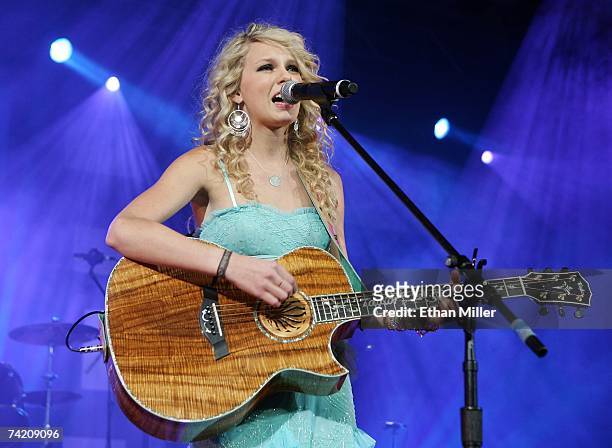 Music artist Taylor Swift performs during the Academy of Country Music New Artists' Party for a Cause show at the MGM Grand Conference Center May 14,...