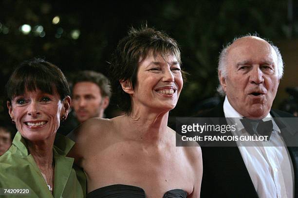 British actress Geraldine Chaplin, British singer and director Jane Birkin and French actor and member of the Jury Michel Piccoli laugh 21 May 2007...