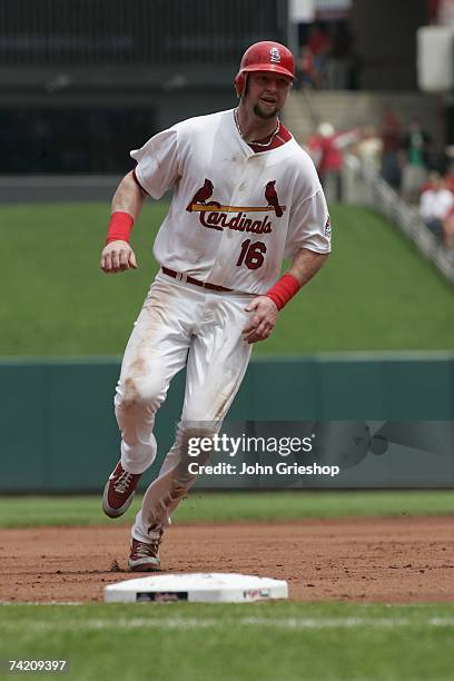Chris Duncan of the St. Louis Cardinals runs to third during the game against the Houston Astros at Busch Stadium in St. Louis, Missouri on May 5,...