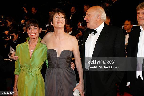 Geraldine Chaplin, Jane Birkin and Michel Piccoli attend the premiere of the film "Paranoid Park" at the Palais des Festivals during the 60th...